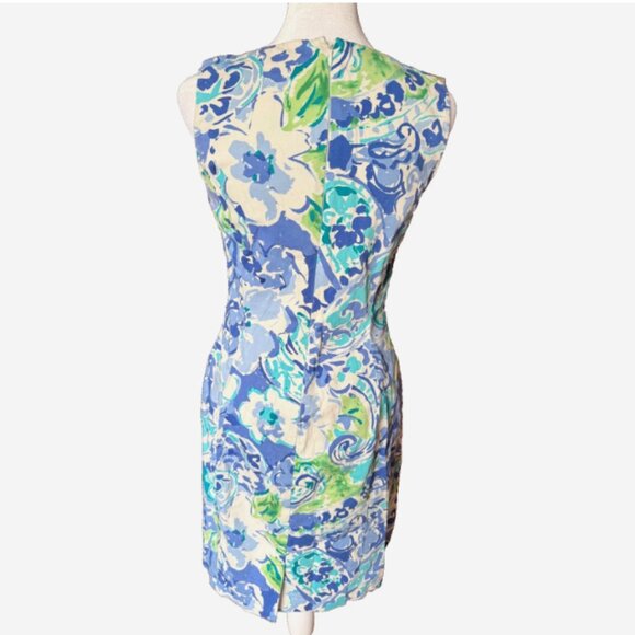 Chaps Ralph Lauren Blue Ivory Green Floral Fit & Flare Dress Women’s Size 4 - Picture 2 of 8